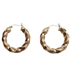 14 Karat Yellow Gold Twisted Hoop Earrings #21934